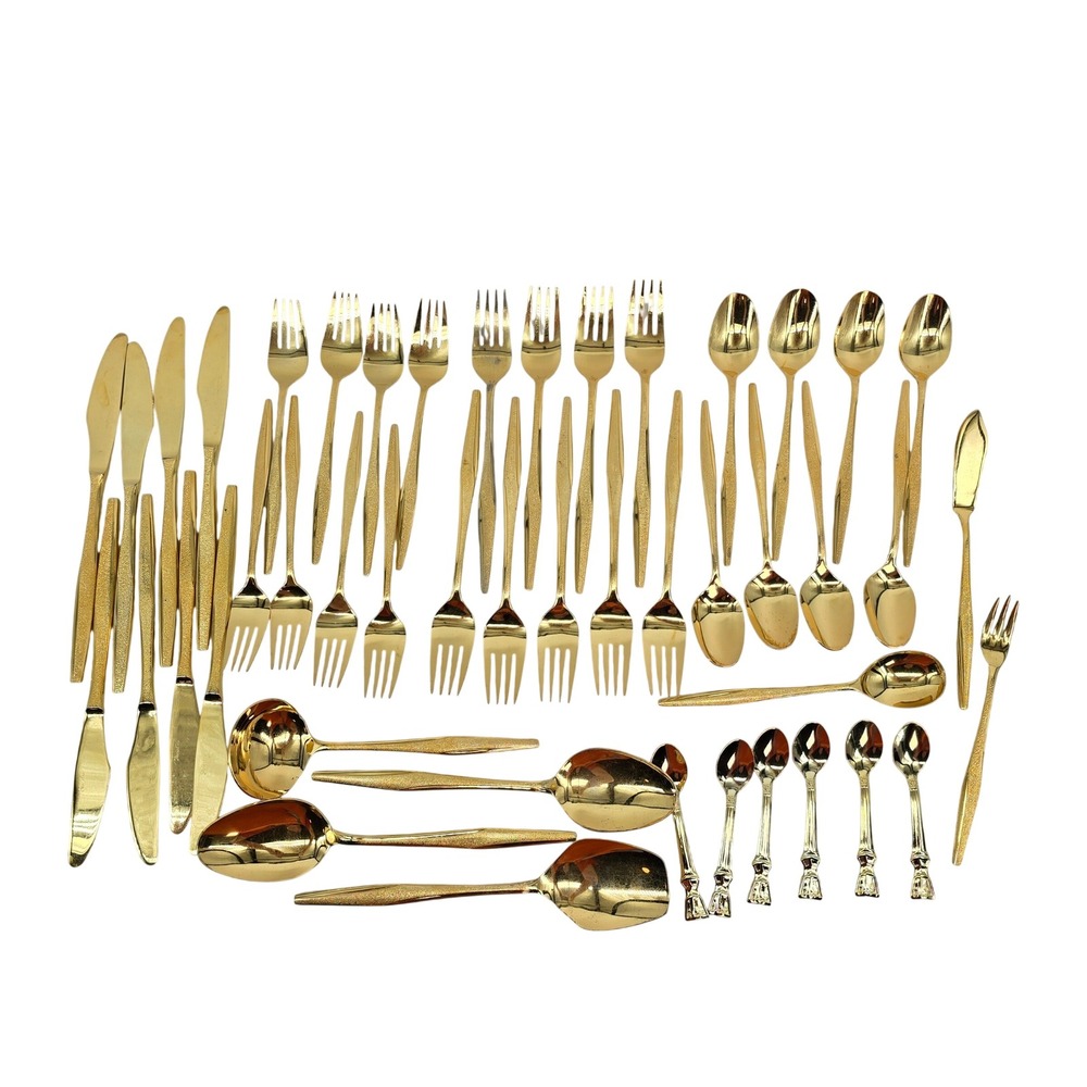 Vintage Florentine Gold Plated Flatware Set Mid Century Modern 46 Piece Lot